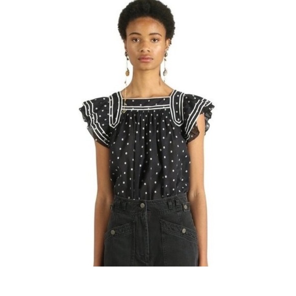 Ulla Johnson Alice ruffle sleeve black eclipse dot blouse top small s - Picture 2 of 7